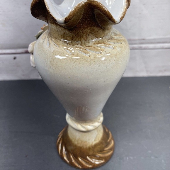 Vintage Studio Art Pottery 8 Inch Vase Applied Leaves Flowers Signed - Picture 3 of 8